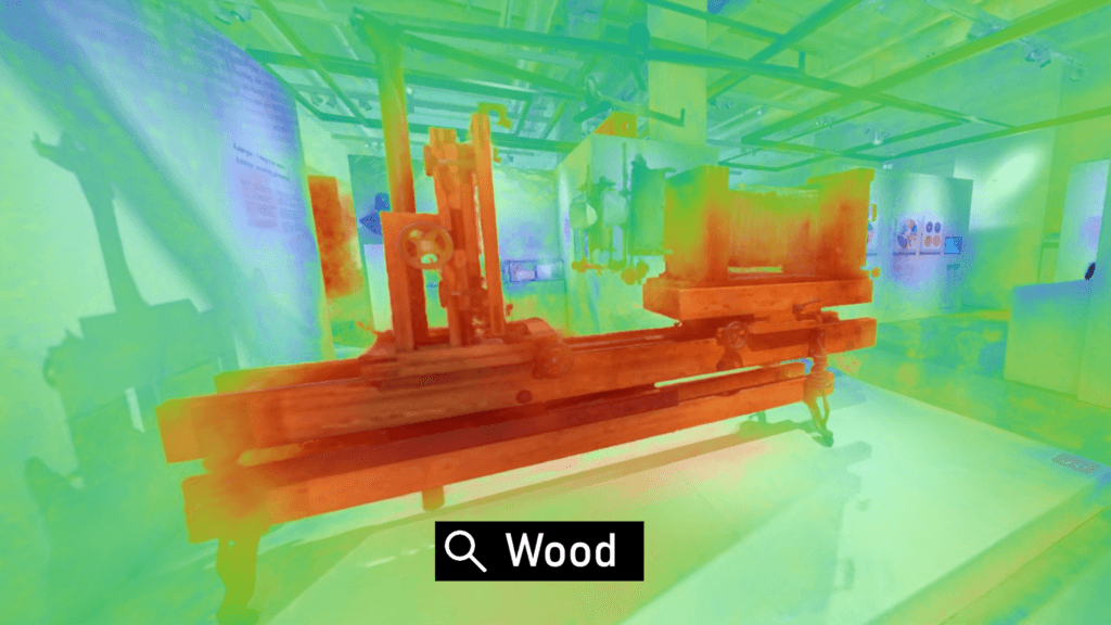 Heatmap of a spatial search for the material wood in a 3D-scanned exhibition room