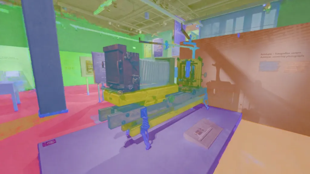 Segmentation masks separating objects and regions in a 3D-reconstructed room